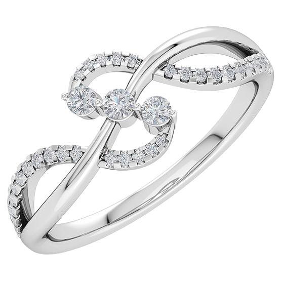 14k Gold 0.3 Carat Natural Diamond Designer White Curved Ring For Sale