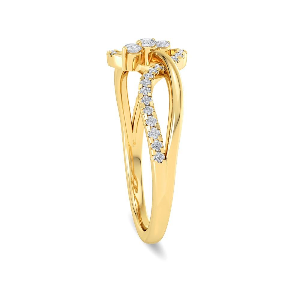 Contemporary Gleamire 14k Gold 0.3 Carat Natural Diamond Designer Yellow Curved Ring For Sale