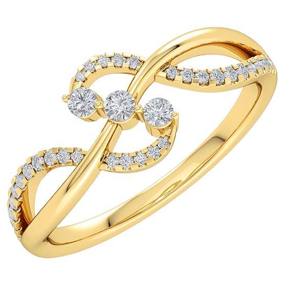 Gleamire 14k Gold 0.3 Carat Natural Diamond Designer Yellow Curved Ring