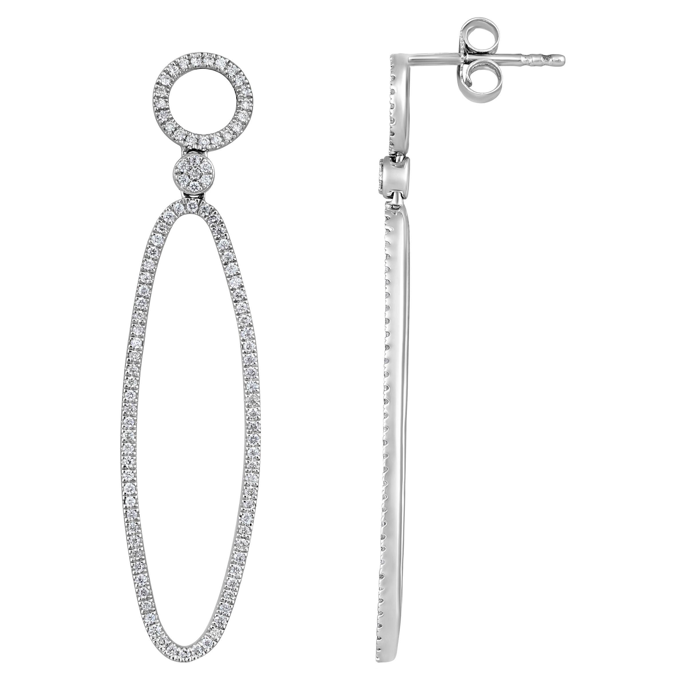 Crafted in 3.09 grams of 14K White Gold, the earrings contain 204 stones of Round Natural Diamonds with a total of 0.41 carat in F-G color and SI clarity.

CONTEMPORARY AND TIMELESS ESSENCE: Crafted in 14-karat/18-karat with 100% natural diamond and