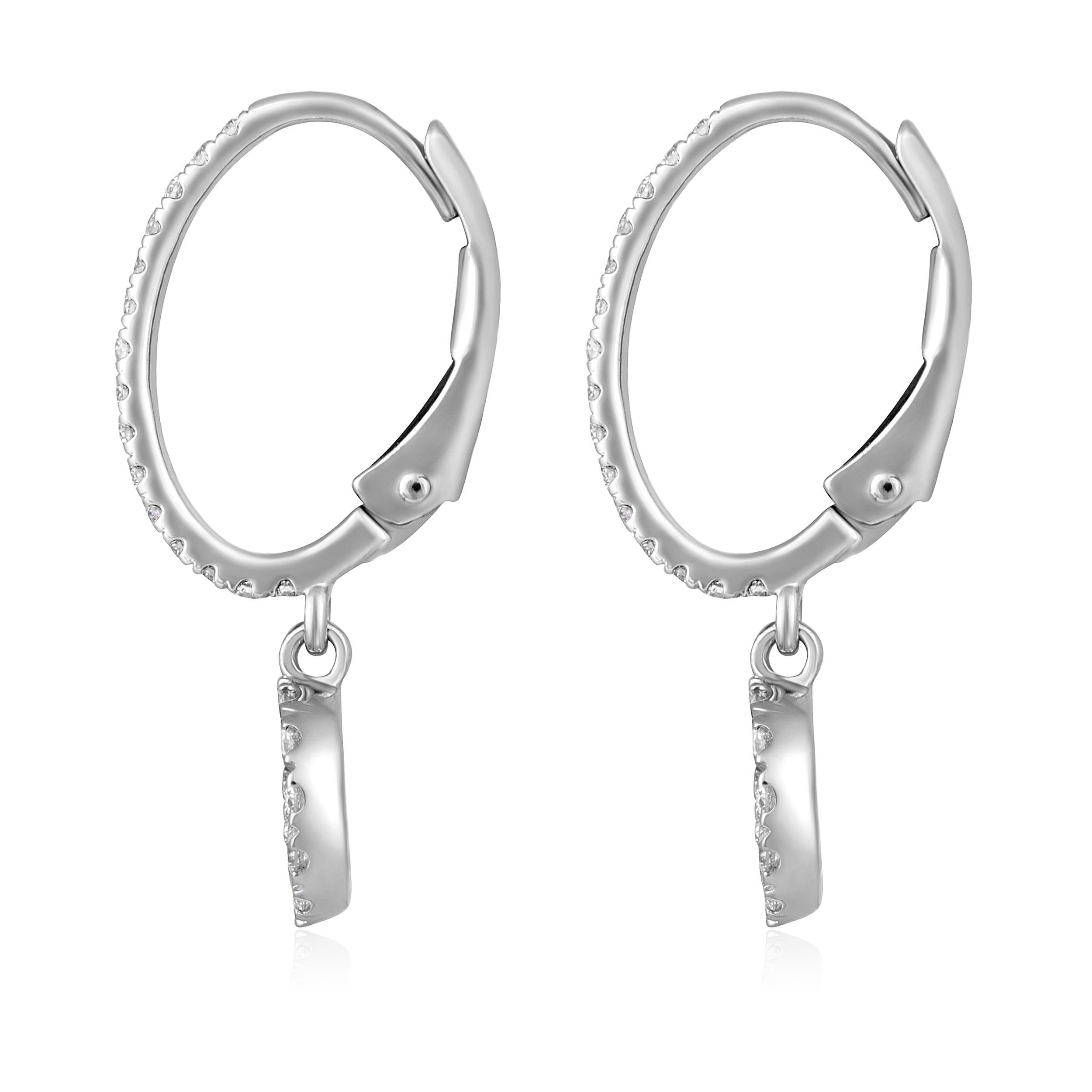 Brilliant Cut GLEAMIRE 14K Gold 0.5ct Natural Diamond F-SI Circle Charm Hopp Drop Earrings For Sale