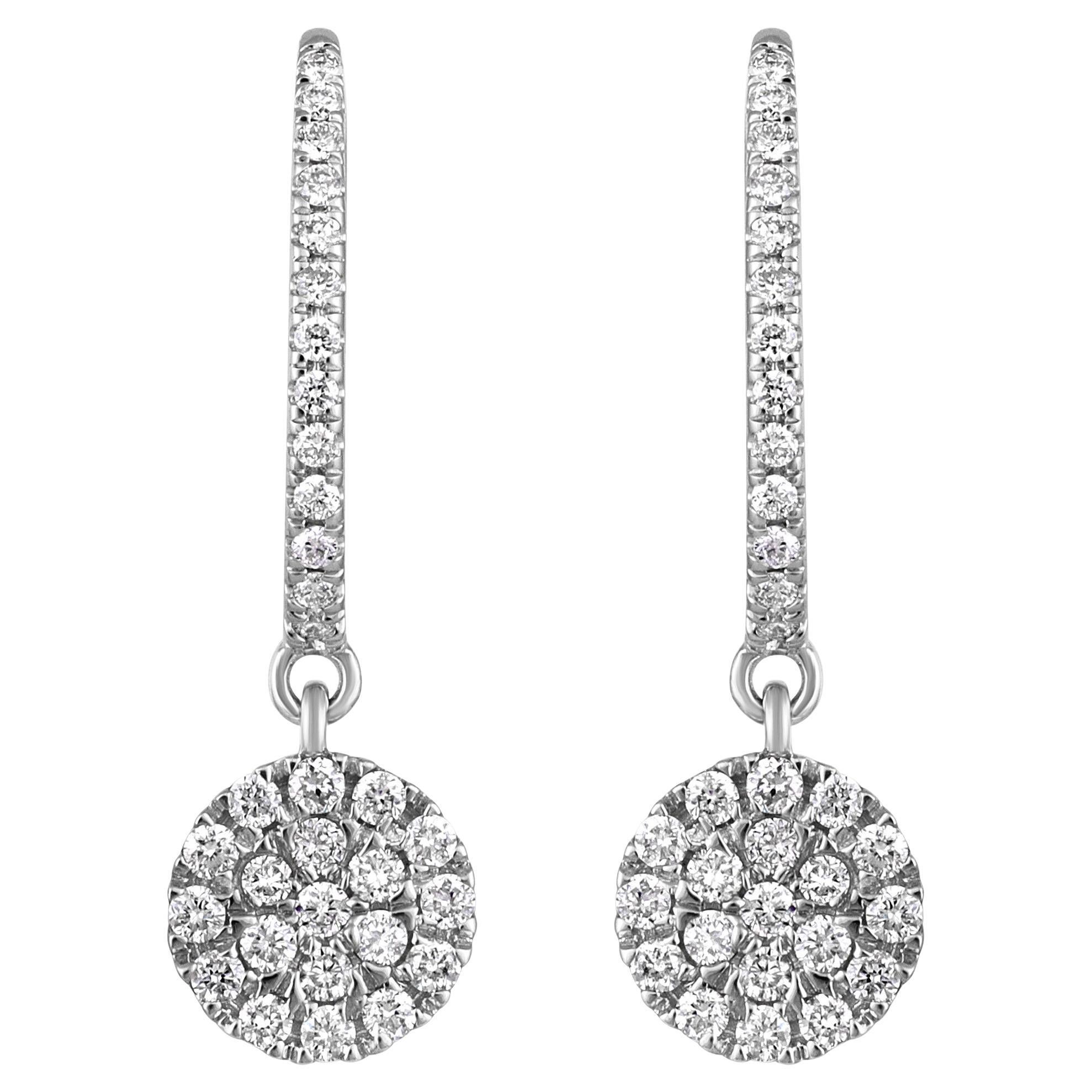 GLEAMIRE 14K Gold 0.5ct Natural Diamond F-SI Circle Charm Hopp Drop Earrings For Sale