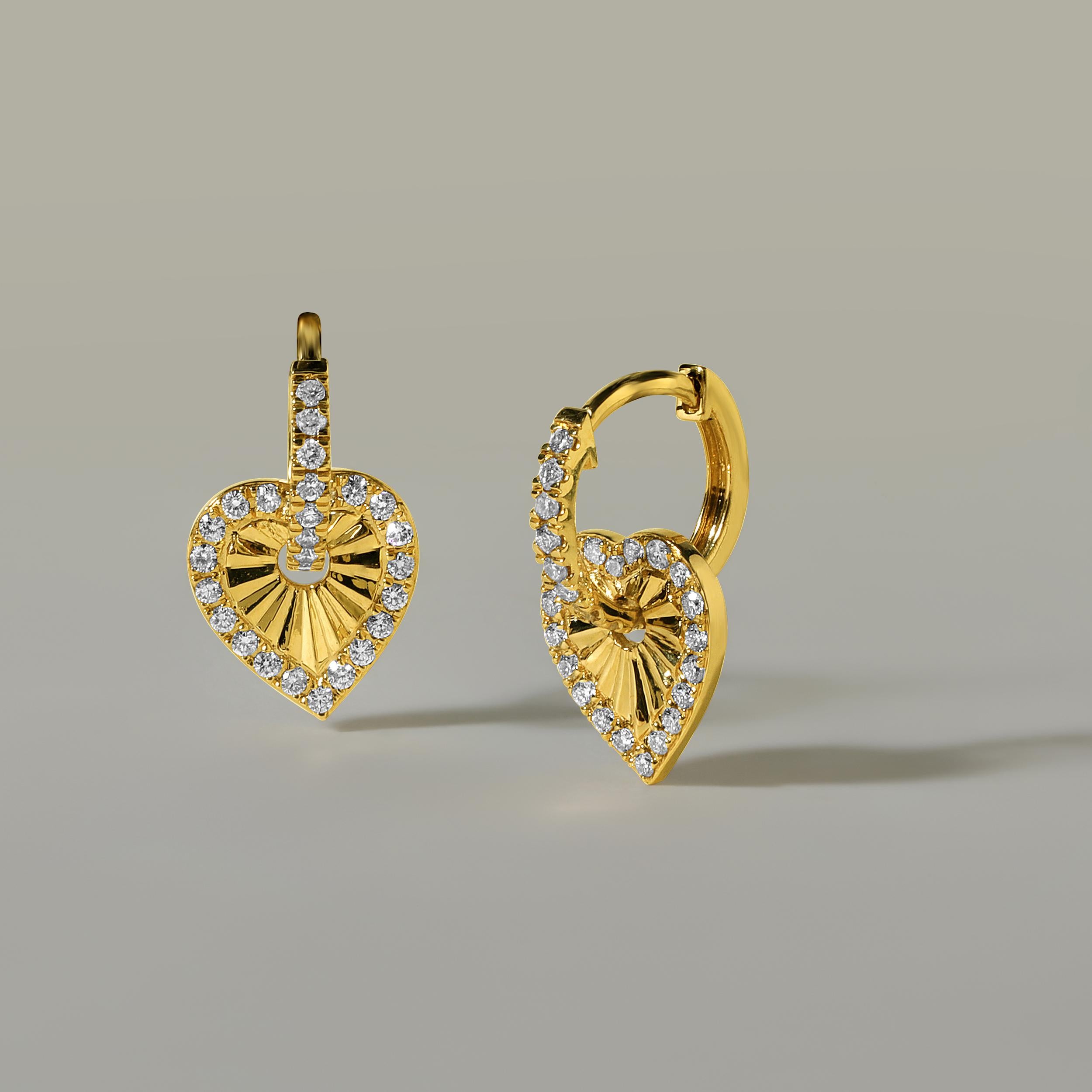 Taille brillant GLEAMIRE Pendants d'oreilles cœur F-SI en or 14 carats avec diamants naturels 0,5 carat en vente