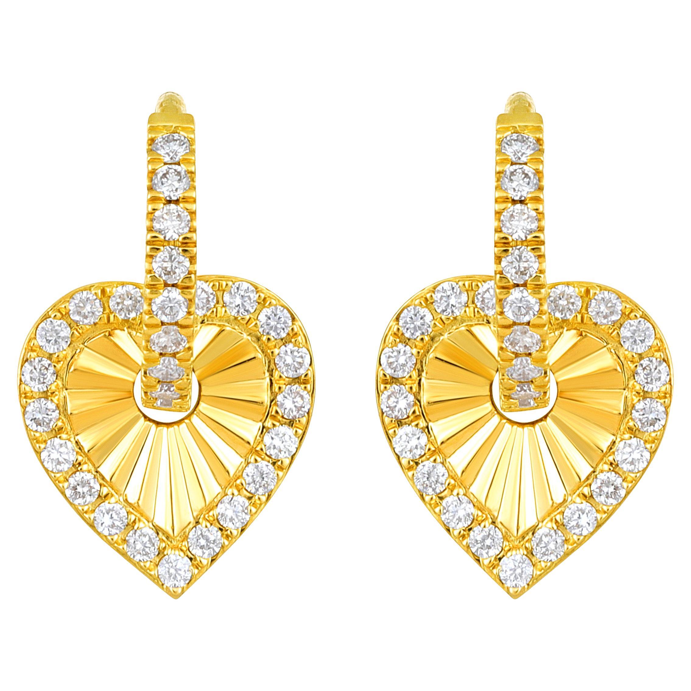 GLEAMIRE 14K Gold 0.5ct Natural Diamond F-SI Heart Hoop Drop Earrings For Sale