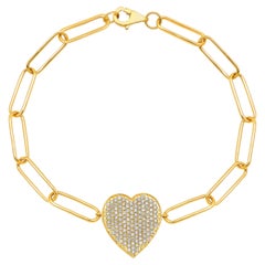 GLEAMIRE 14K Gold 0.6ct Natural Diamond E-SI  Heart Paperclip Link Bracelet