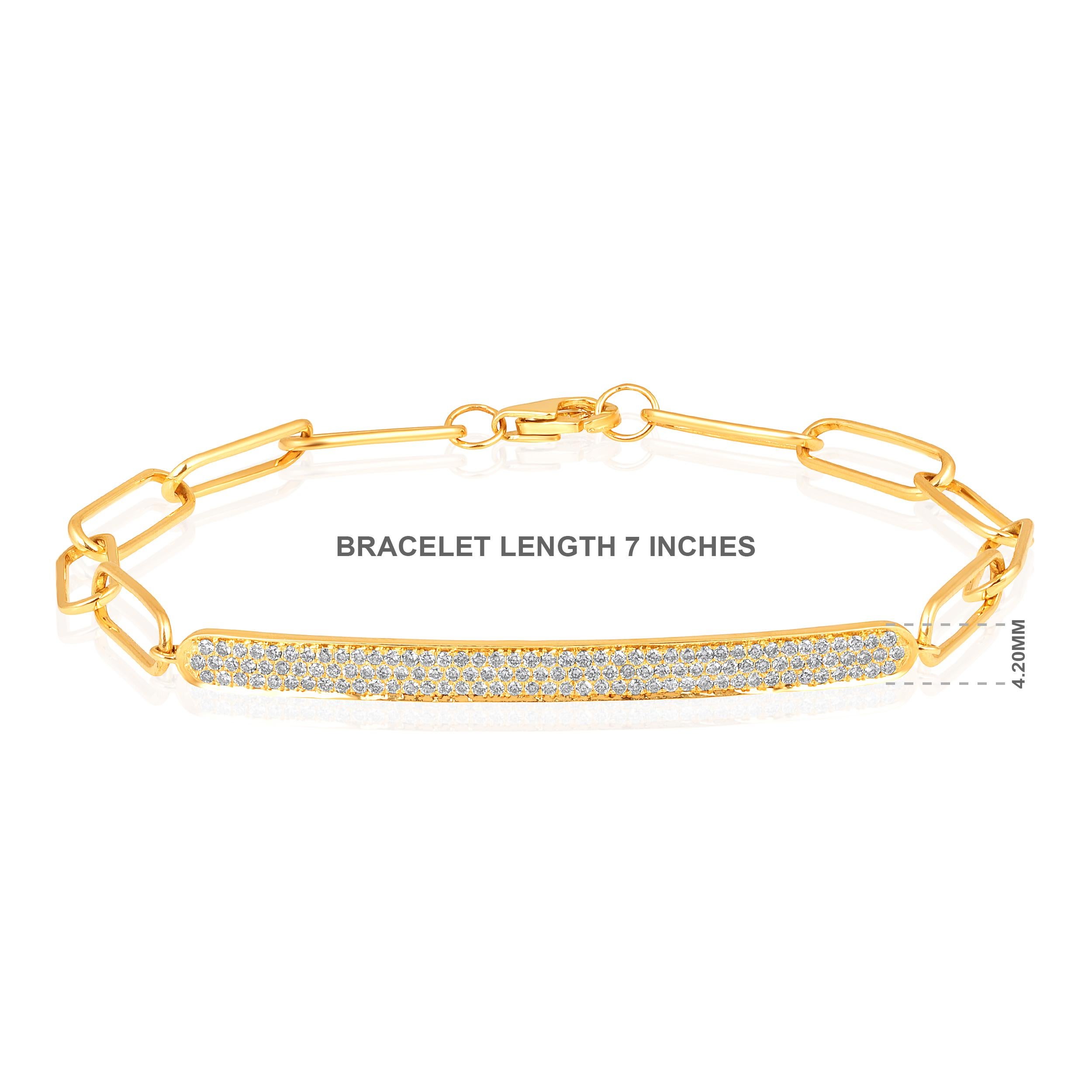 Crafted in 6.24 grams of 14K Yellow Gold, the bracelet contains 124 stones of Round Natural Diamonds with a total of 0.6 carat in E-F color and SI clarity. The bracelet length is 7 inches.

CONTEMPORARY AND TIMELESS ESSENCE: Crafted in
