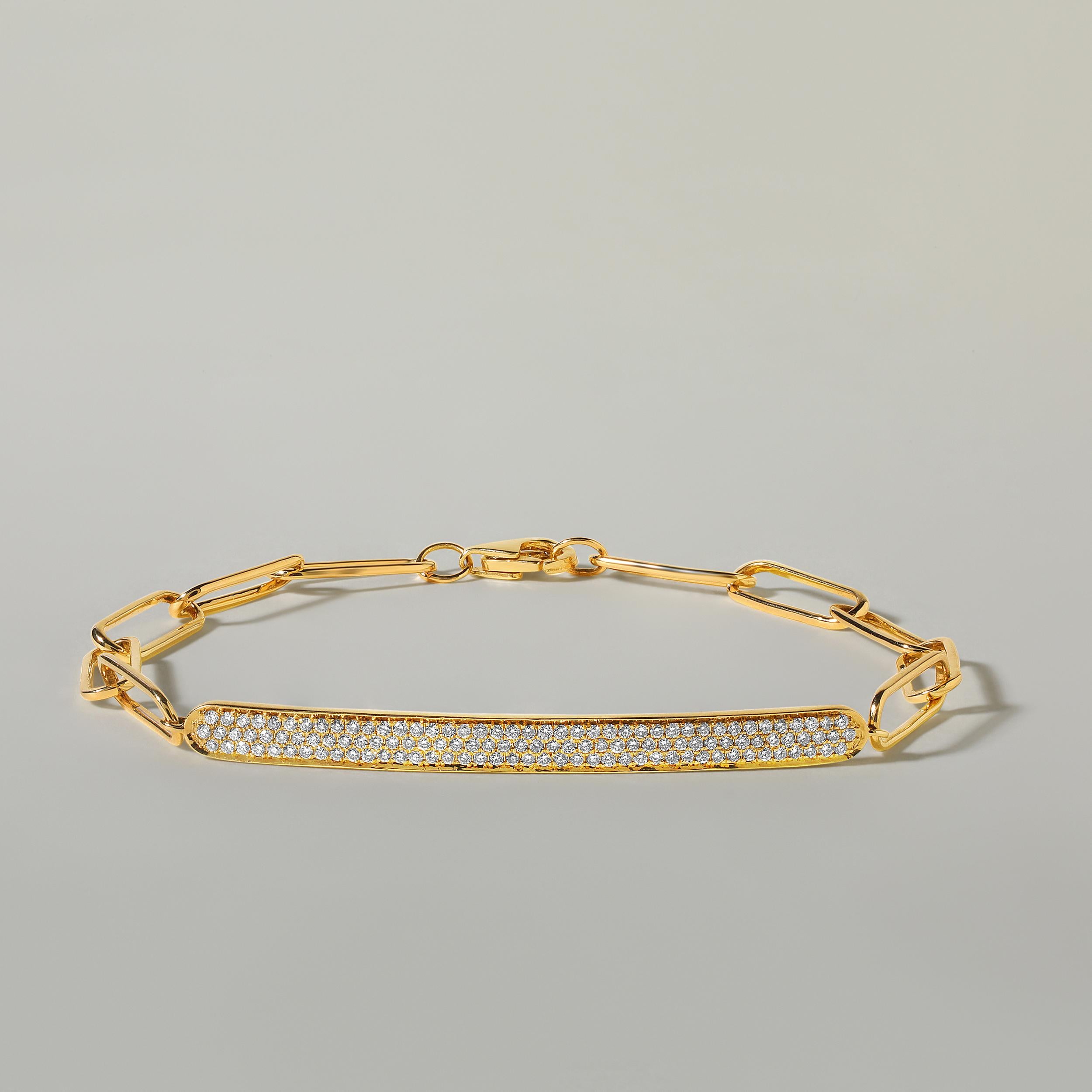 Taille brillant GLEAMIRE Bracelet à maillons en or 14 carats avec diamants naturels 0,6 carat E-SI Paperclip en vente
