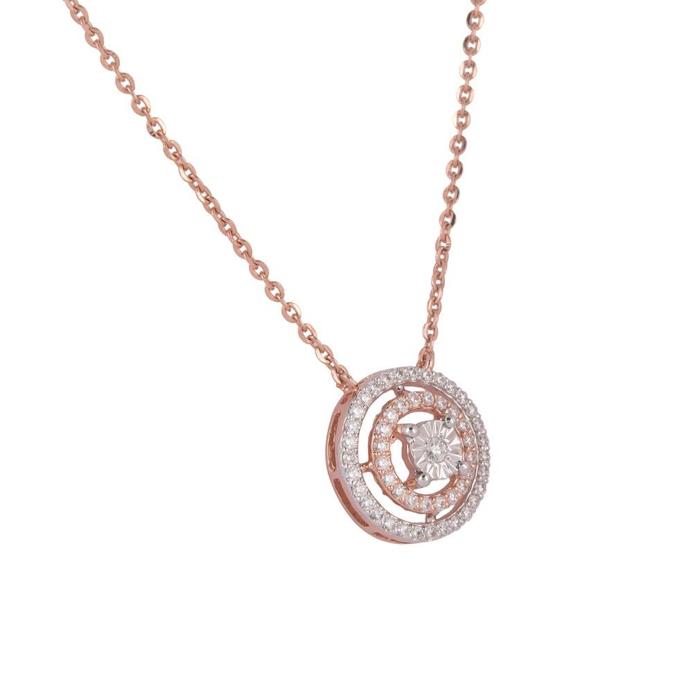 Crafted in 7.05 grams of 14-karat Rose Gold, The Tingle Necklace and Earrings Jewelry Set contains 116 Stones of Round Diamonds with a total of 0.73-Carats in F-G Color and VVS-VS Clarity. The Chain is 18-inch in Length.

CONTEMPORARY AND TIMELESS