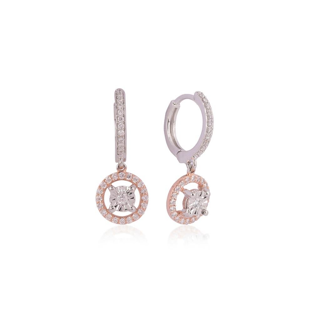 Collier d'oreilles rond F-VVS en or 14 carats avec diamants naturels certifiés IGI de 0,7 carat Pour femmes en vente