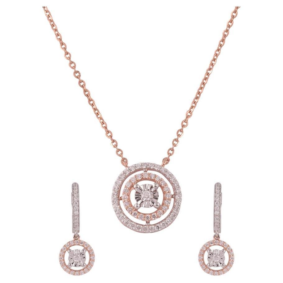 Collier d'oreilles rond F-VVS en or 14 carats avec diamants naturels certifiés IGI de 0,7 carat en vente