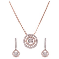 IGI Certified 14K Gold 0.7ct Natural Diamond F-VVS Necklace Earrings Round Set