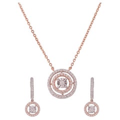 Oro 14K certificato IGI 0,7ct Diamante naturale F-VVS Collana Orecchini Set rotondo