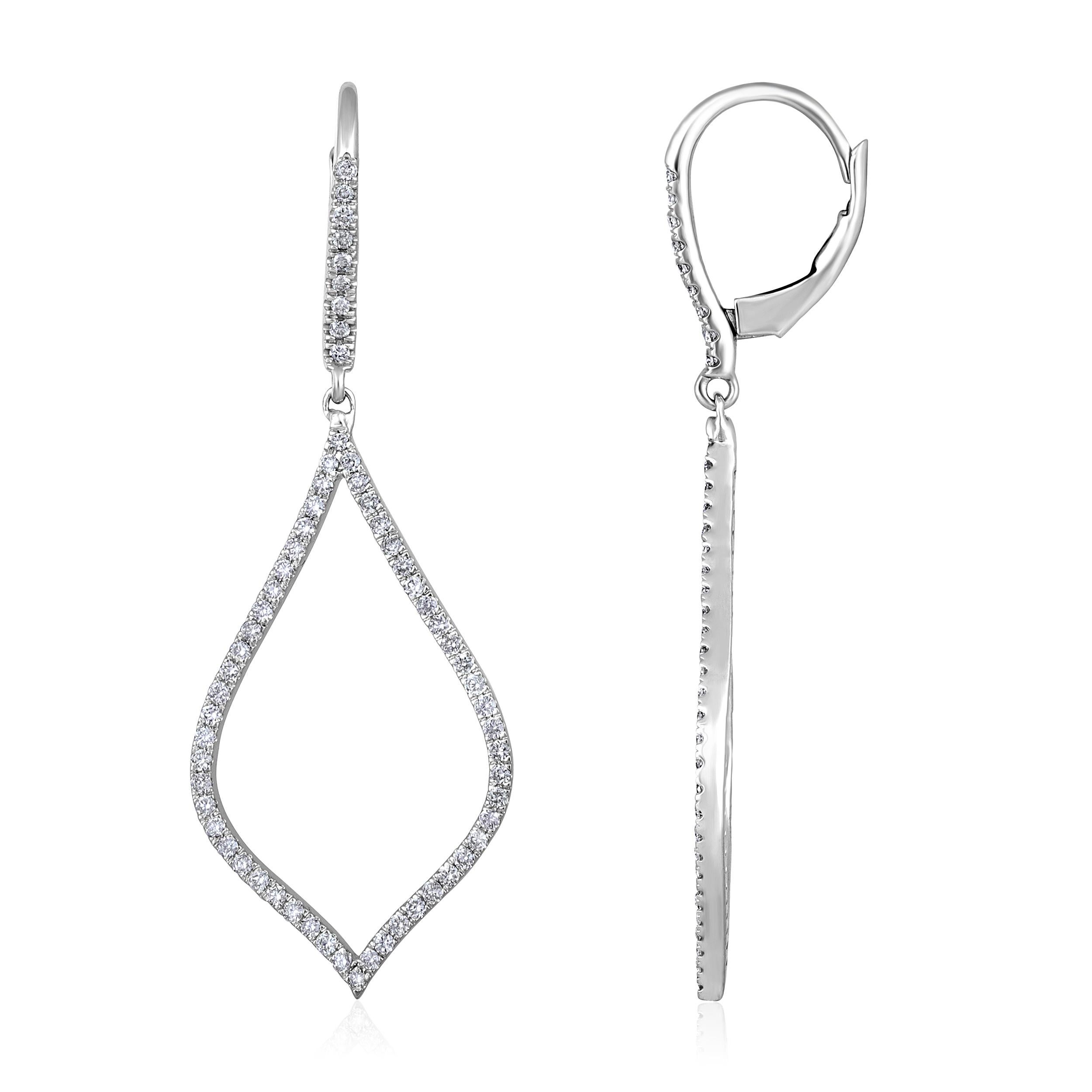 Crafted in 3.68 grams of 14K White Gold, the earrings contain 126 stones of Round Natural Diamonds with a total of 0.73 carat in F-G color and SI clarity.

CONTEMPORARY AND TIMELESS ESSENCE: Crafted in 14-karat/18-karat with 100% natural diamond and