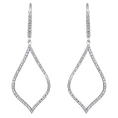 GLEAMIRE Boucles d'oreilles en or 14 carats 0.7ct Diamant Naturel F-SI Teardrop Hoop Dangle 51mm Drop Ears