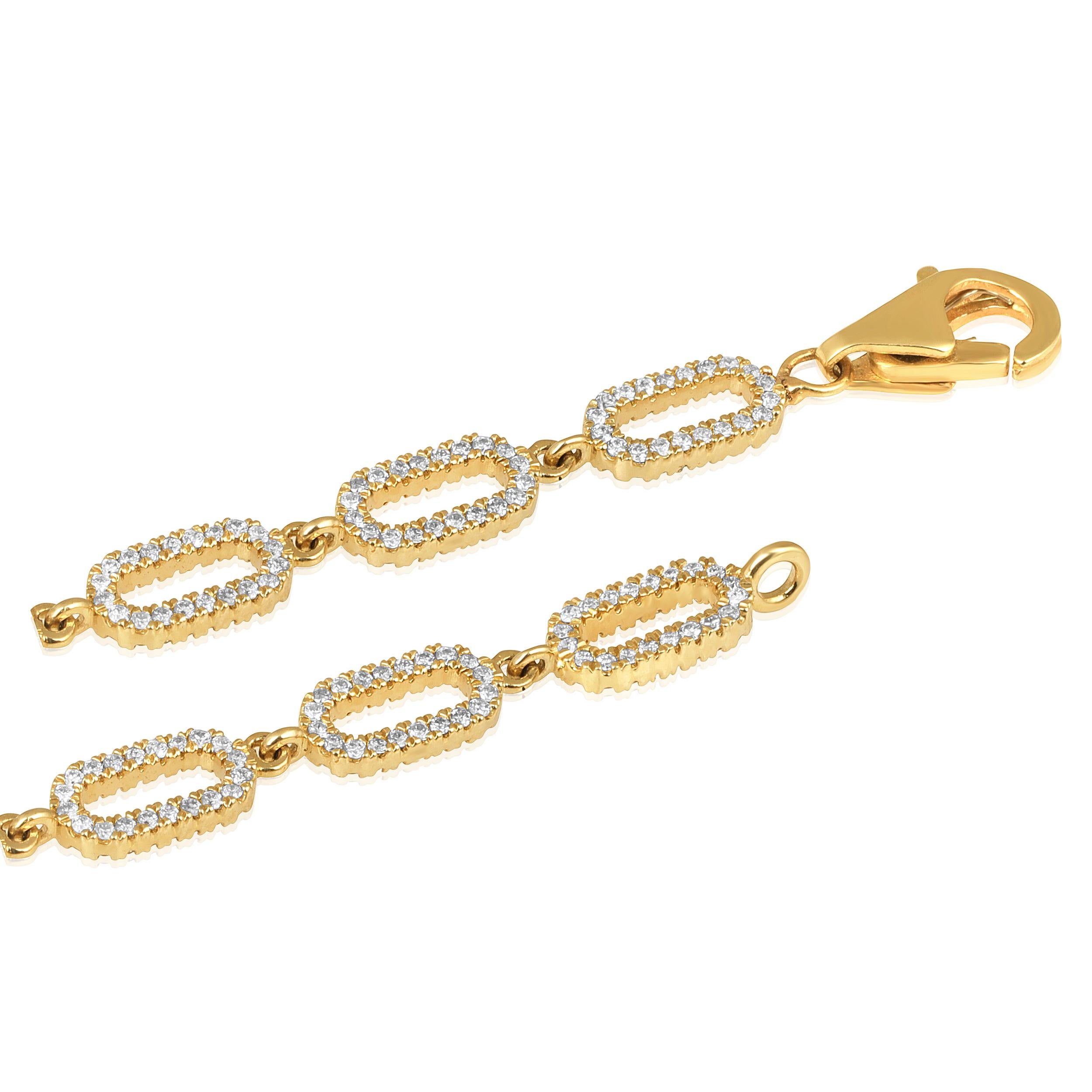 Contemporary GLEAMIRE 14K Gold 0.8ct Natural Diamond E-SI Paperclip Link Chain Bracelet For Sale