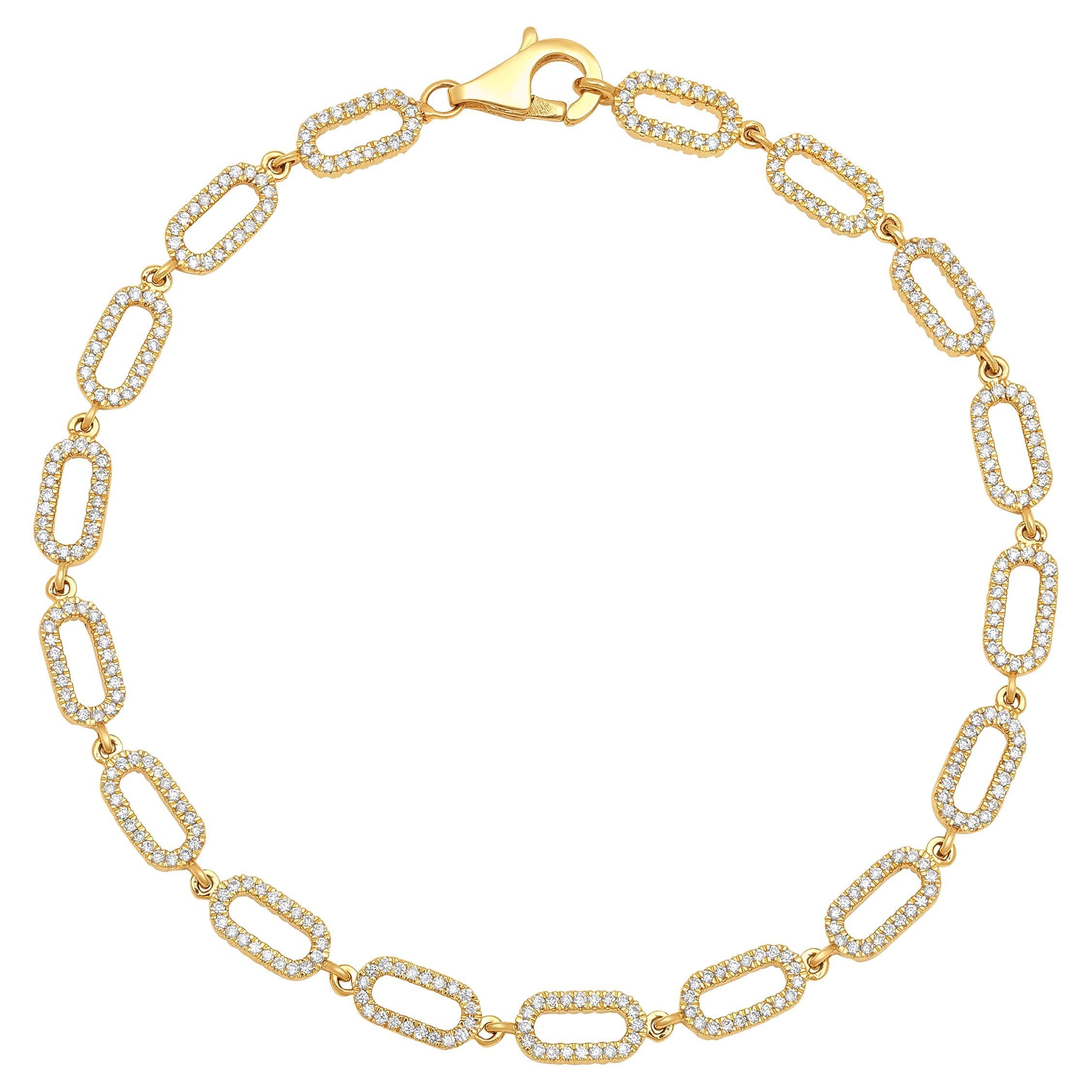 GLEAMIRE 14K Gold 0.8ct Natural Diamond E-SI Paperclip Link Chain Bracelet