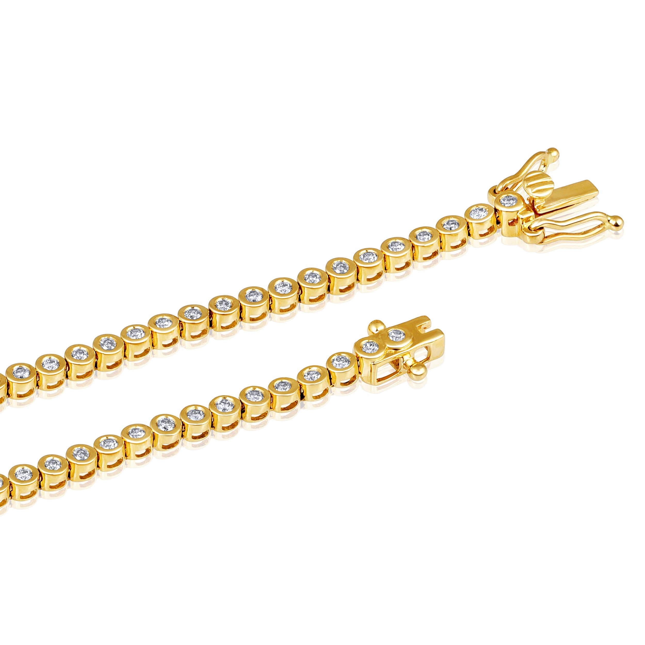 Contemporary GLEAMIRE 14K Gold 1ct Natural Diamond E-SI Evil Eye Bead Tennis Bracelet For Sale
