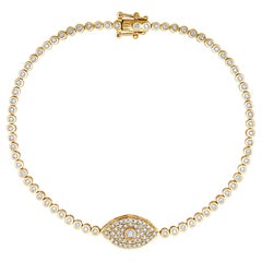 GLEAMIRE 14K Gold 1ct natürlicher Diamant E-SI Evil Eye Perlen-Tennisarmband
