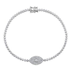 GLEAMIRE Bracelet tennis en or 14 carats avec diamants naturels 1 carat F-SI Evil Eye perles