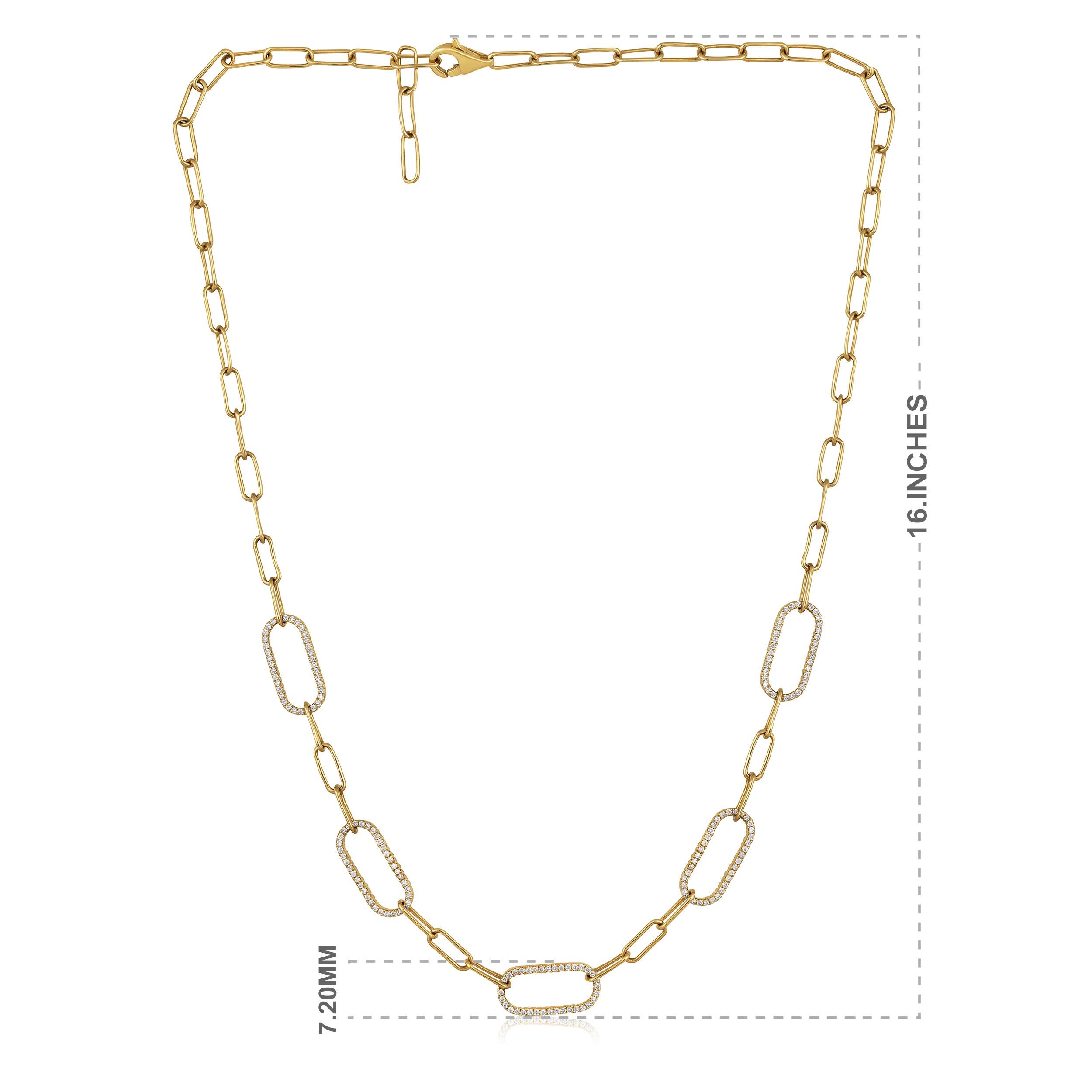 GLEAMIRE 14K Gold 1ct Natural Diamond F-SI Paperclip Link Chain Rope Necklace In New Condition For Sale In Los Angeles, CA