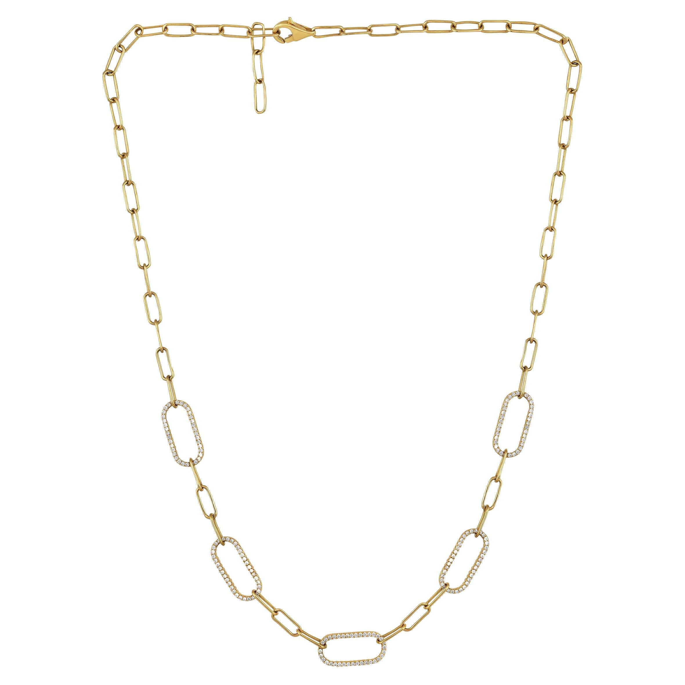 GLEAMIRE 14K Gold 1ct Natural Diamond F-SI Paperclip Link Chain Rope Necklace