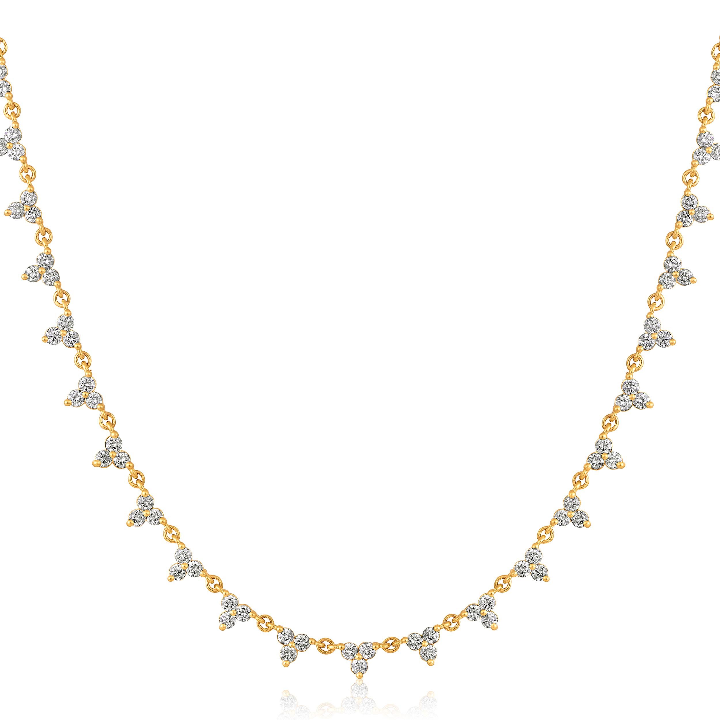 Crafted in 7.9 grams of 14K Yellow Gold, the necklace contains 81 stones of Round Natural Diamonds with a total of 2.38 carat in F-G color and SI clarity. The necklace length is 18 inches.
This jewelry piece will be expertly crafted by our skilled