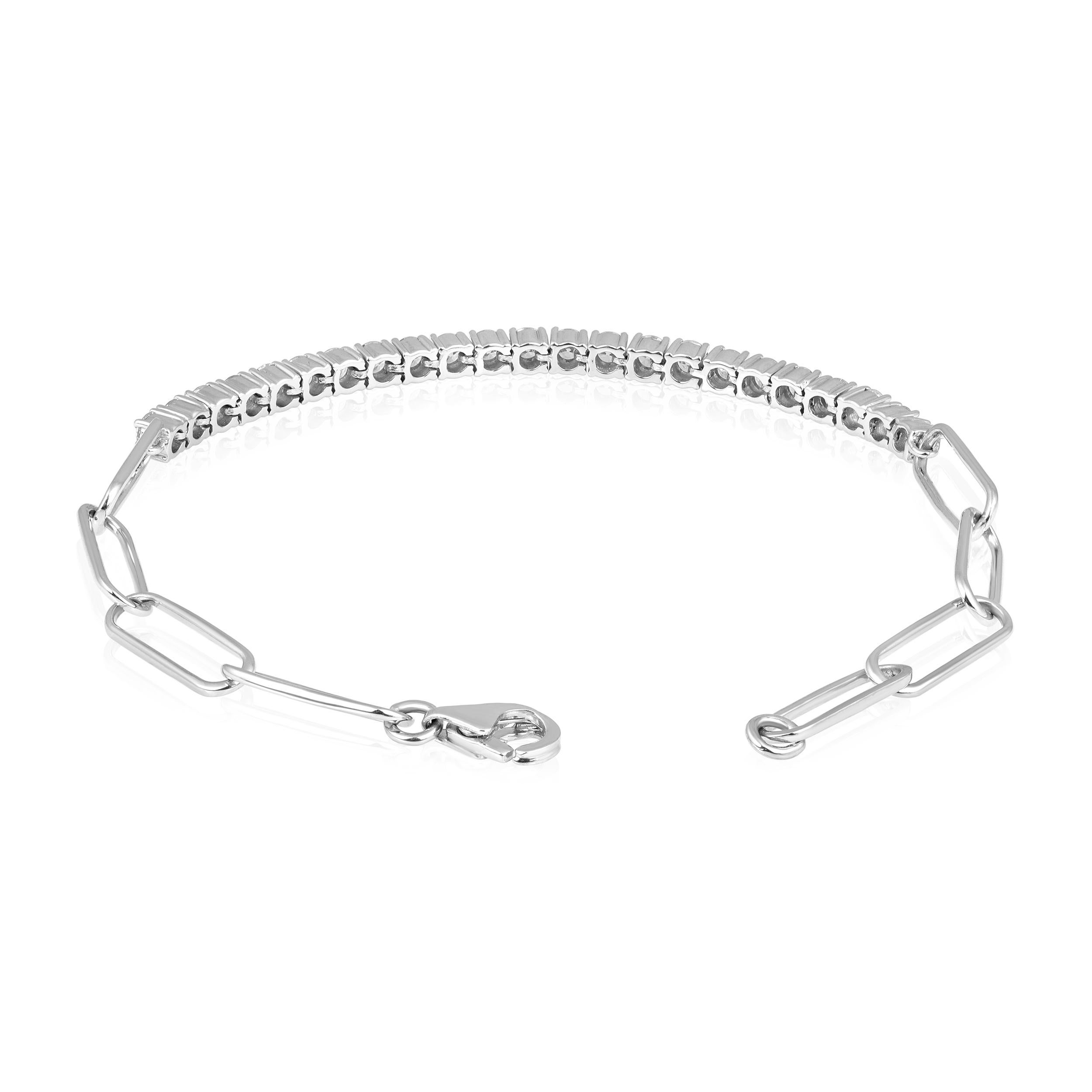 Crafted in 6.96 grams of 14K White Gold, the bracelet contains 23 stones of Round Natural Diamonds with a total of 2.03 carat in G-H color and SI clarity. The bracelet length is 7 inches.

CONTEMPORARY AND TIMELESS ESSENCE: Crafted in