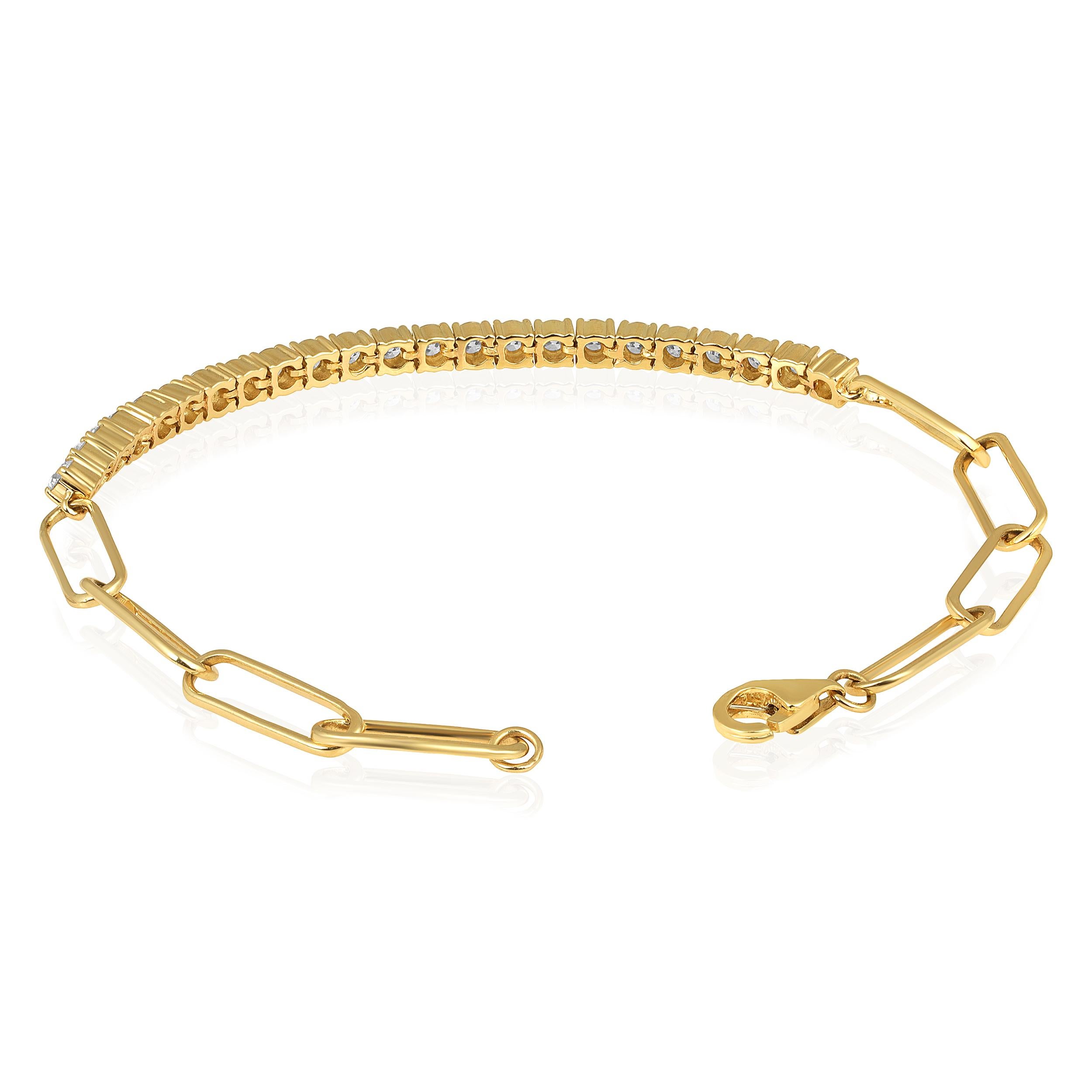 Contemporary GLEAMIRE 14K Gold 2ct Natural Diamond G-SI Paperclip Link Half Tennis Bracelet For Sale