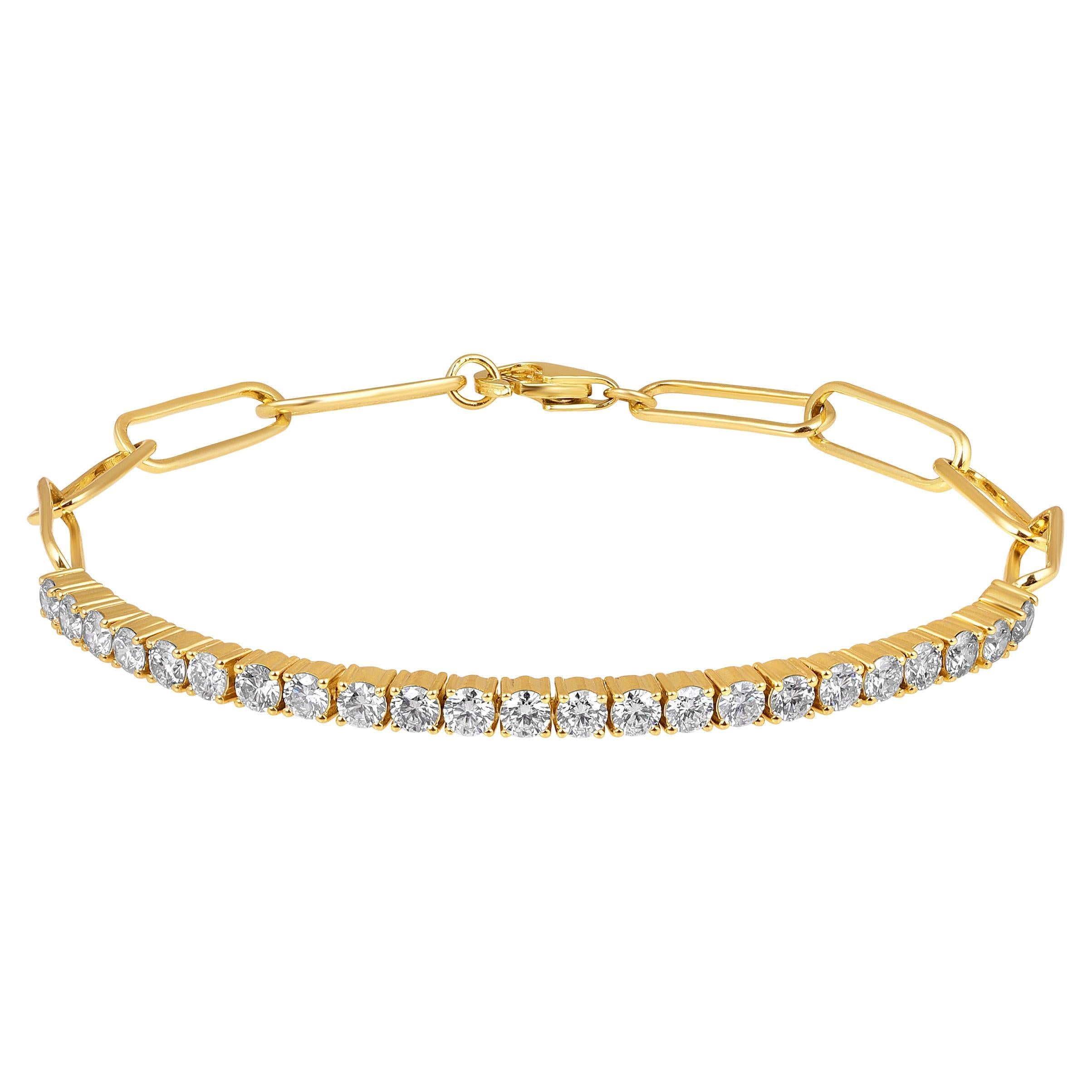 GLEAMIRE Bracelet tennis demi-long en or 14 carats avec diamants naturels 2 carats G-SI Paperclip Link en vente