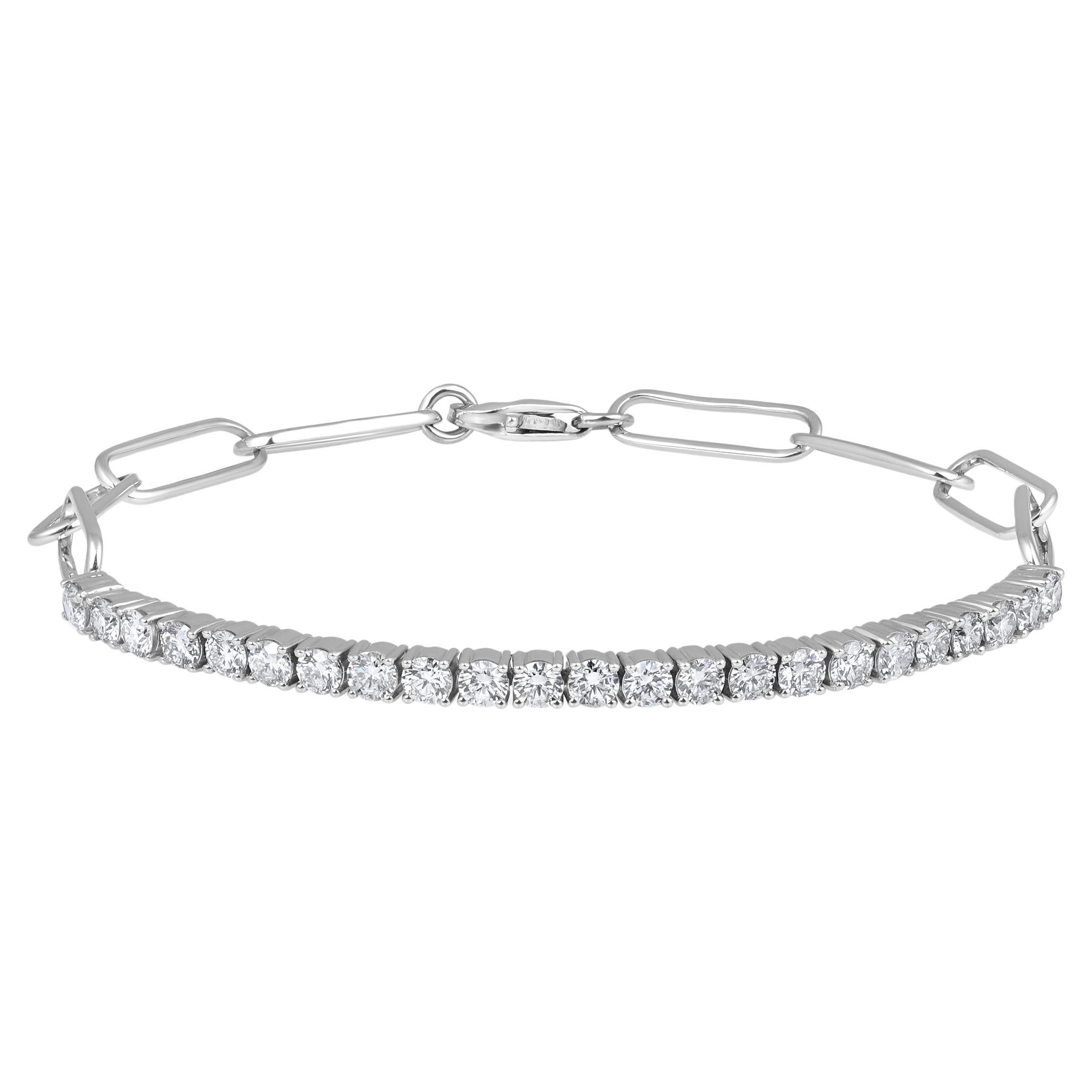 GLEAMIRE Bracelet tennis demi-long en or 14 carats avec diamants naturels 2 carats G-SI Paperclip Link