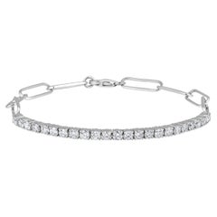 GLEAMIRE Bracelet tennis demi-long en or 14 carats avec diamants naturels 2 carats G-SI Paperclip Link