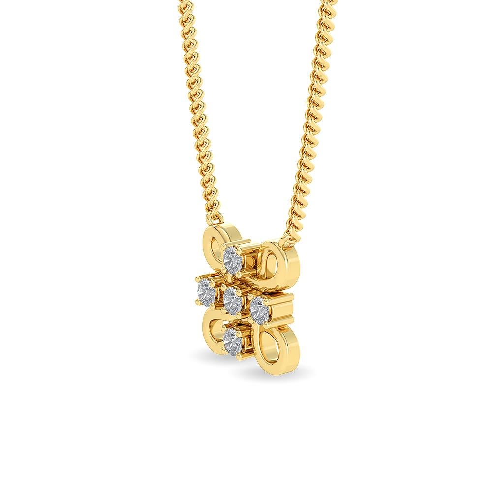 Brilliant Cut 14k Gold Natural Diamond Designer Hash Plus H Yellow Pendant Necklace For Sale