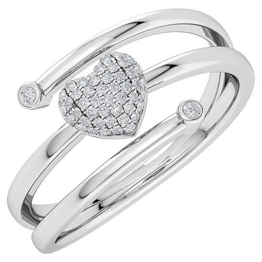 Gleamire 14k Gold Natural Diamond Designer White Spinning Heart Crisscross Ring