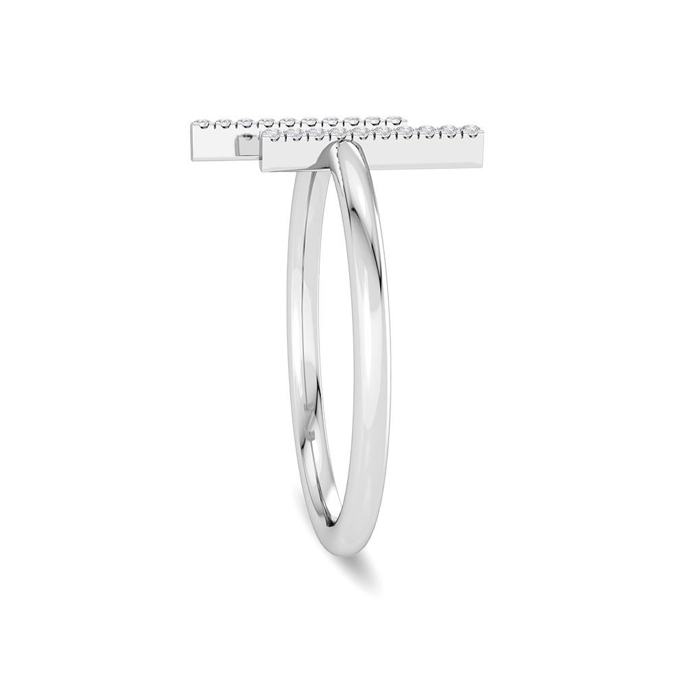 Contemporary Gleamire 14k Gold Natural Diamond H-VS Designer White Delicate 2 Line Thin Ring For Sale