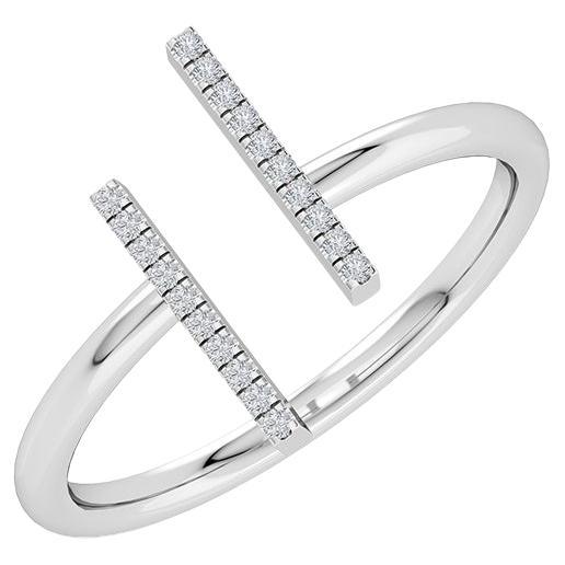 Gleamire 14k Gold Natural Diamond H-VS Designer White Delicate 2 Line Thin Ring For Sale