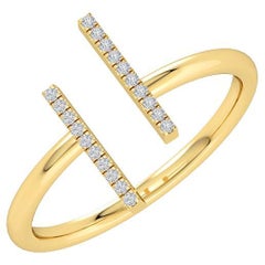 GLEAMIRE Bague fine jaune délicate à 2 lignes en or 14 carats avec diamants naturels H-VS