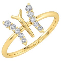 GLEAMIRE 14K Gold Natürlicher Diamant VS Designer Gelber Schmetterling Zarter Ring