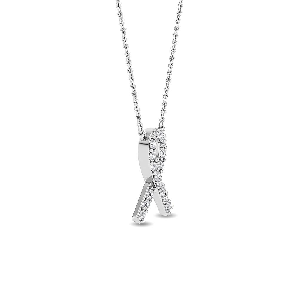 Brilliant Cut Gleamire 14k Gold Natural Diamond VS-SI White Awareness Support Ribbon Necklace For Sale