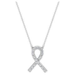 Gleamire 14k Gold Natural Diamond VS-SI White Awareness Support Ribbon Necklace