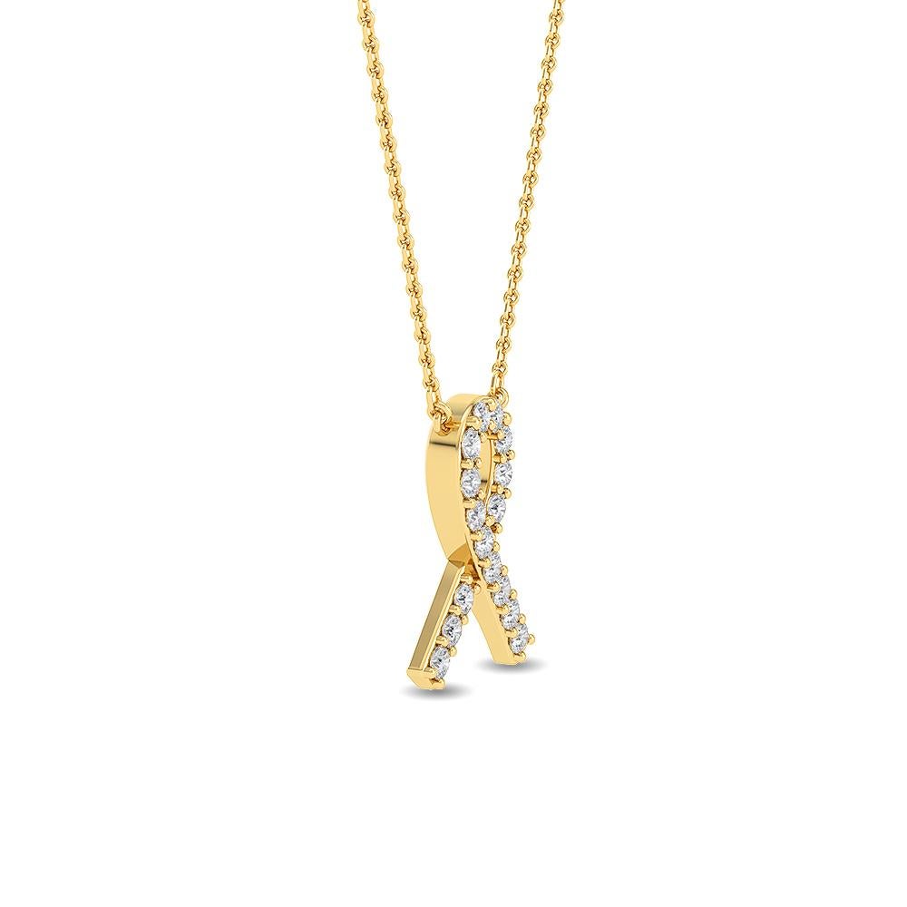 Contemporary GLEAMIRE 14K Gold Natural Diamond VS-SI Yellow Awareness Support Ribbon Necklace
