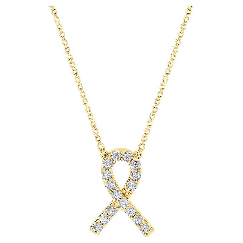 GLEAMIRE 14K Gold Natural Diamond VS-SI Yellow Awareness Support Ribbon Necklace