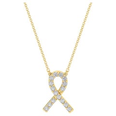 GLEAMIRE 14K Gold Natural Diamond VS-SI Yellow Awareness Support Ribbon Necklace