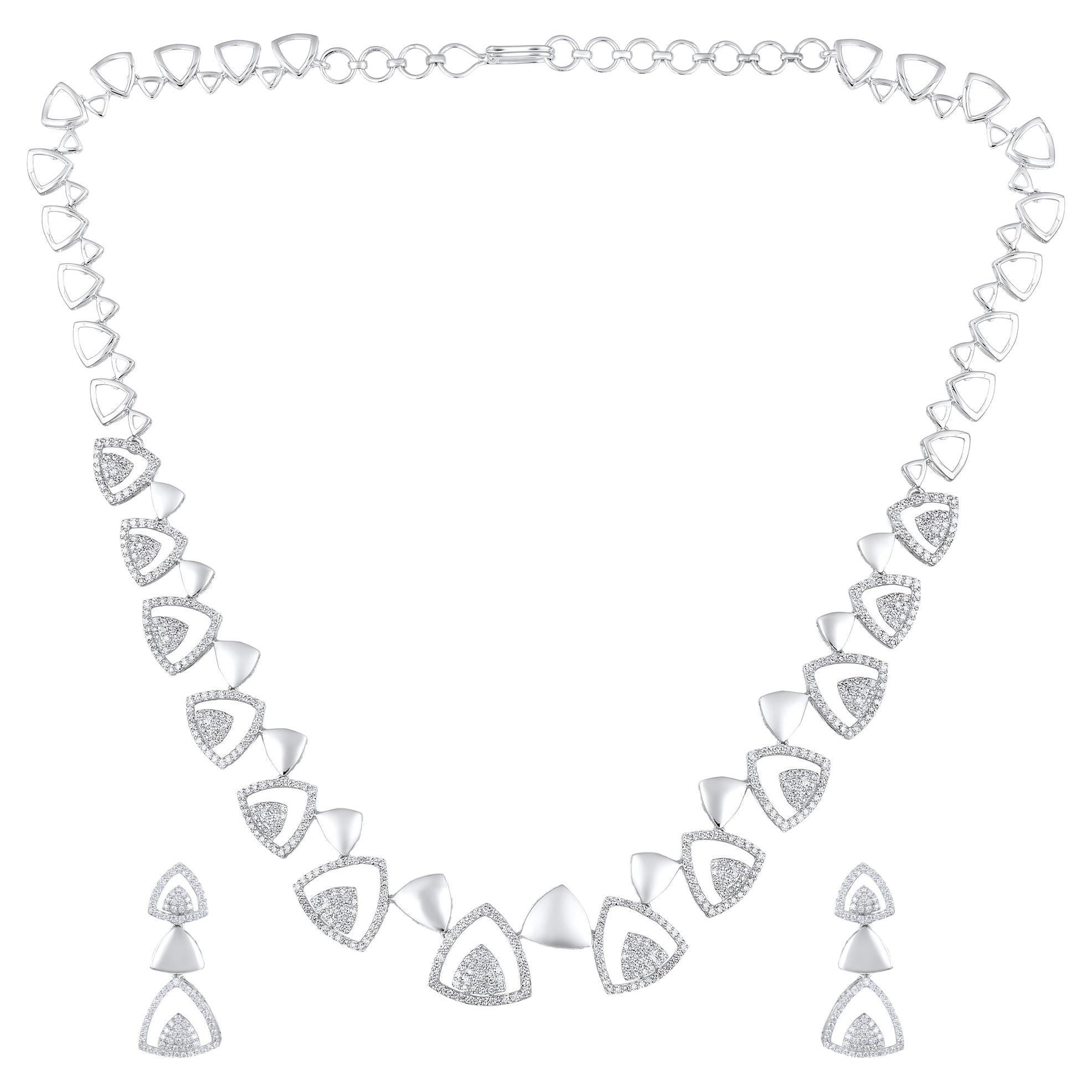 Designer 3.8ct Natural Diamond G-VS 14K Gold Queen Wedding Necklace Earring Set For Sale