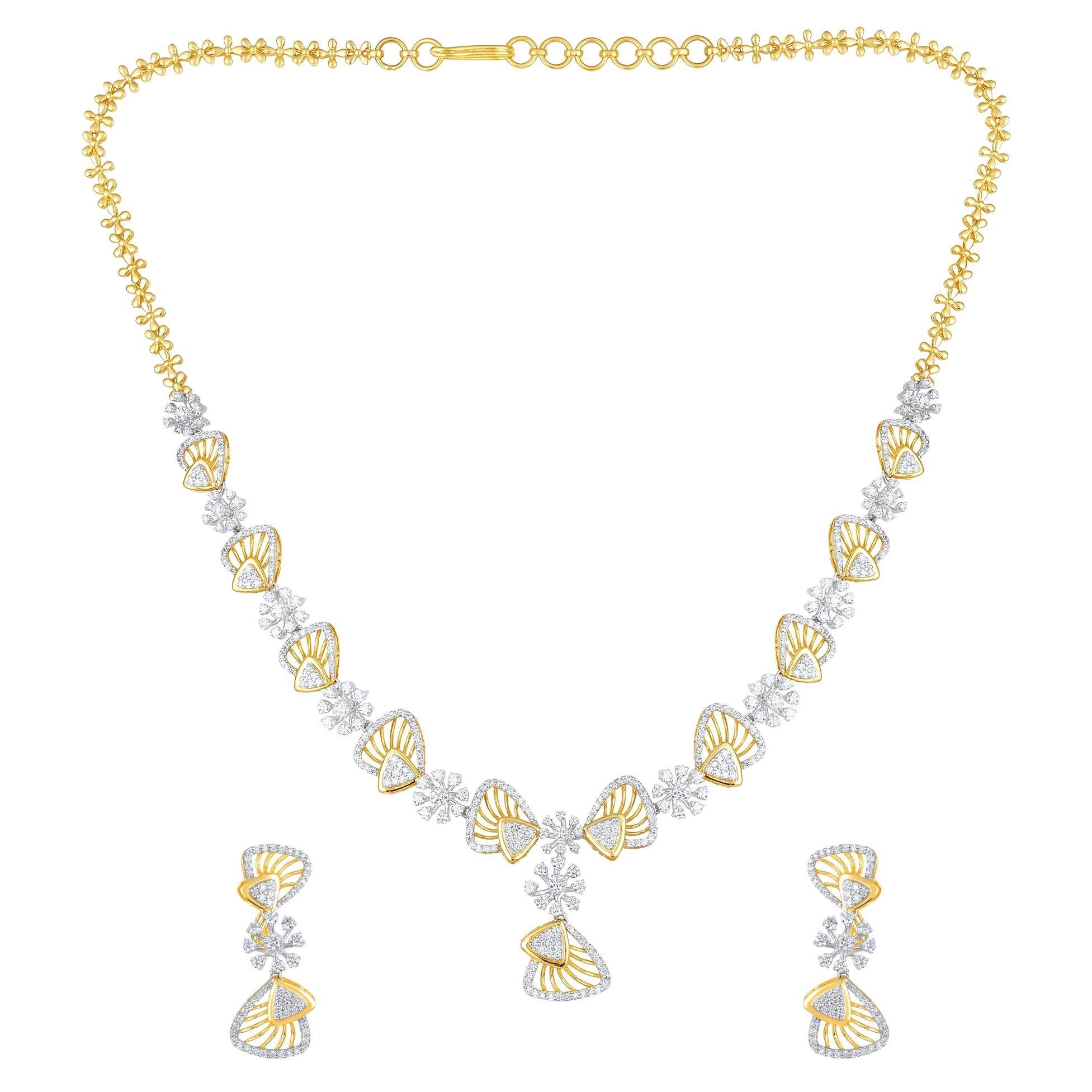 Designer 5.1ct Natural Diamond G-VS 14K Gold Queen Wedding Necklace Earrings Set For Sale
