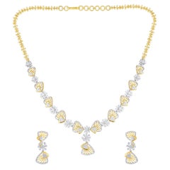Designer 5.1ct Natural Diamond G-VS 14K Gold Queen Wedding Necklace Earrings Set