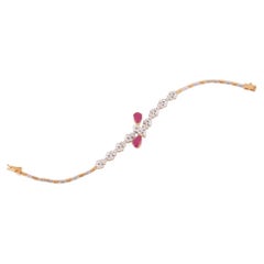 Gleamire 1.59cts Certified Natural Diamond 18k White Gold, Ruby Strand Bracelet