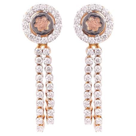 IGI Certified 18K Gold ≈2ct Natural Diamond F-VVS Designer Dangle Drop Earrings For Sale