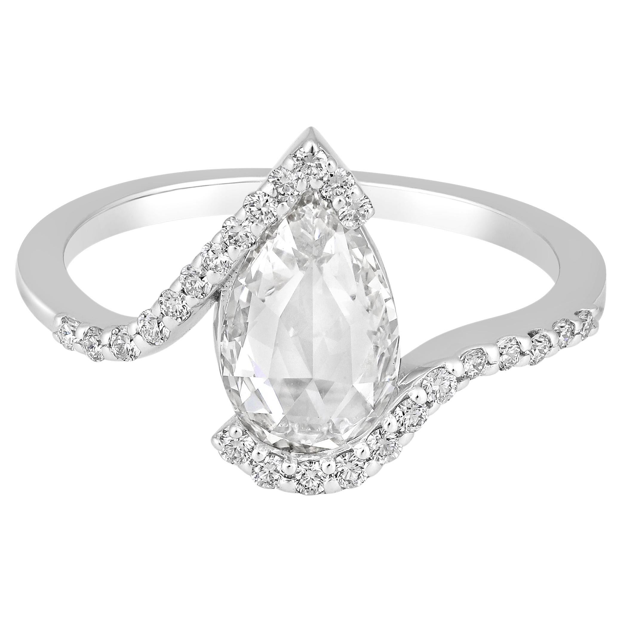 GLEAMIRE 18K Gold 1.4ct Lab Created Diamond D-VVS Rose-Cut Pear Twist Ring