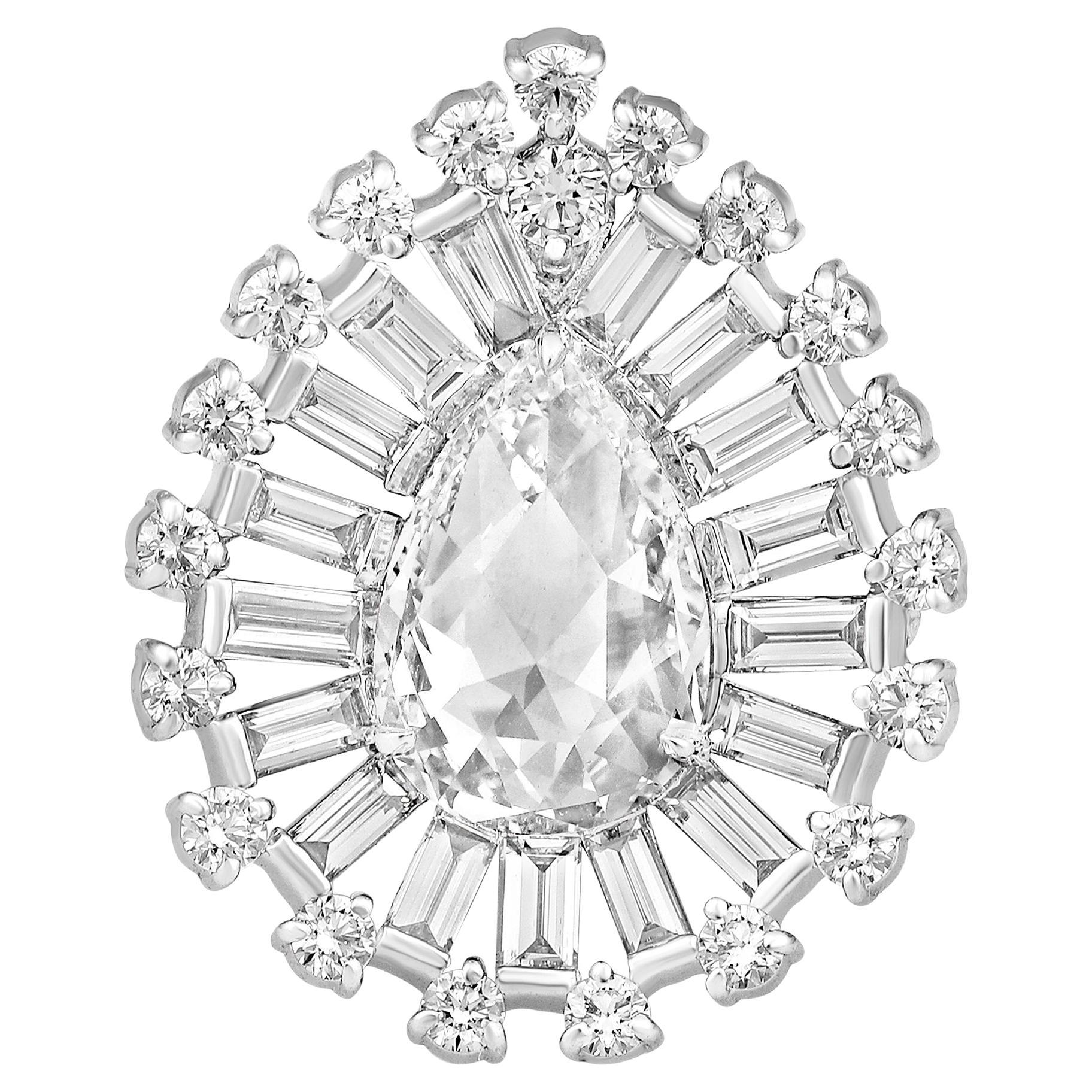 GLEAMIRE Bague baguette en or 18 carats avec diamant D-VVS taillé en rose de 2,84 carats, créée en laboratoire en vente
