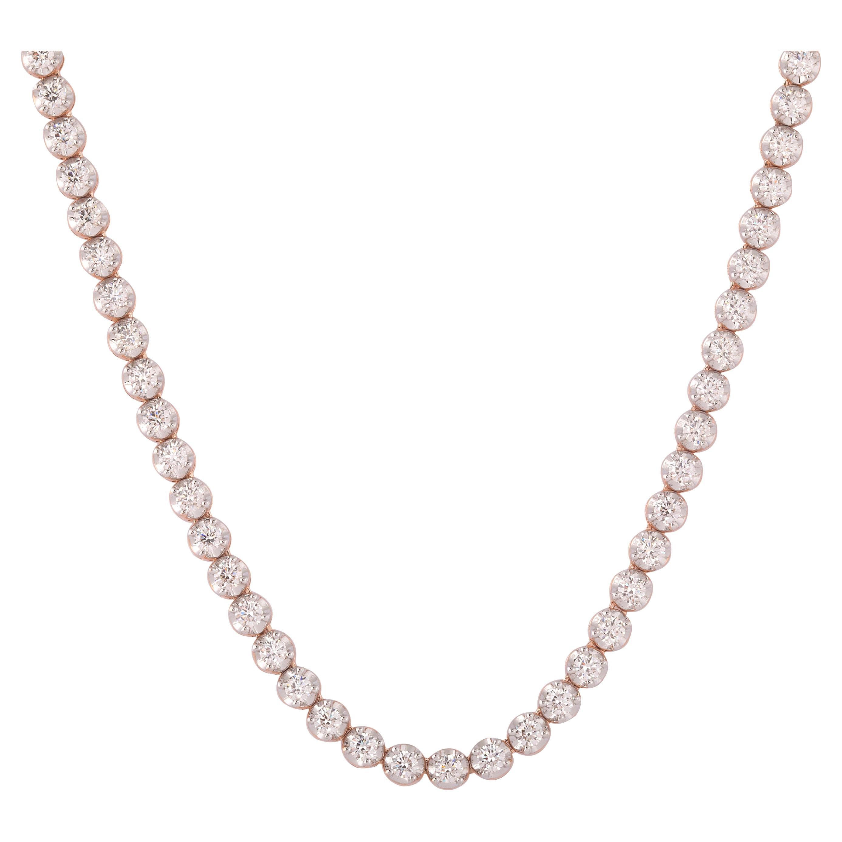 GSI Certified 18K Rose Gold 3.7ct Natural Diamond F-VVS Wedding Tennis Necklace For Sale